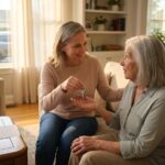 Caregiver gently taking car keys from an older adult at home to ensure safety while preserving dignity
